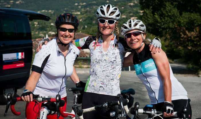 Unlike the real Tour, women take part in Tour de Force.  Marianne, Lee and Kerry on the 2016 ride.